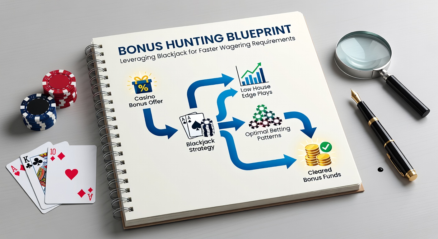Grafik zeigt einen Spieler am Blackjack-Tisch mit Bonus-Symbolen und Wagering-Balken, der rasch fortschreitet