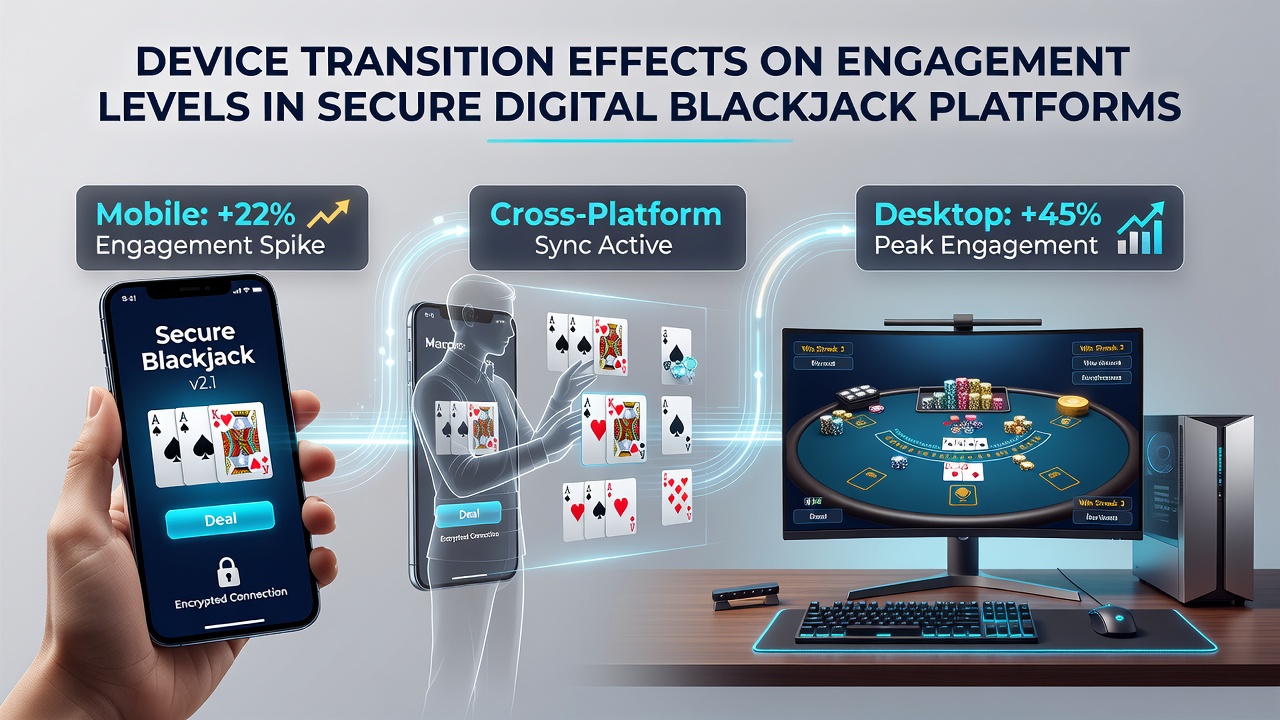 Illustration eines nahtlosen Gerätewechsels bei Blackjack-Sitzungen auf mobilen und Desktop-Plattformen