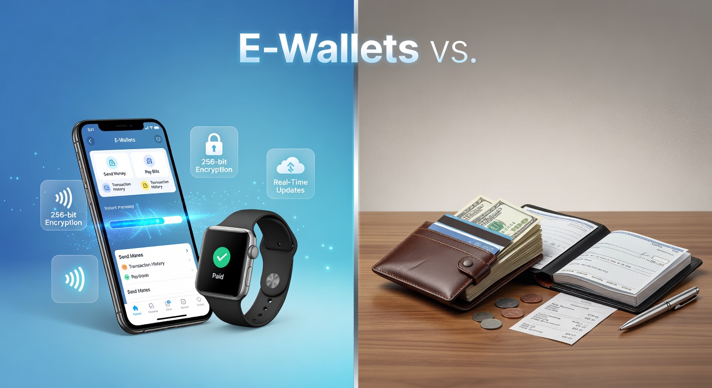 Vergleichsgrafik von E-Wallets, Kreditkarten und Banküberweisungen mit Icons für Geschwindigkeit, Sicherheit und Kosten