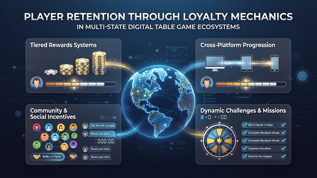 Analyse-Dashboard mit Diagrammen zu Spielerretention und Treuepunkten in digitalen Casinos