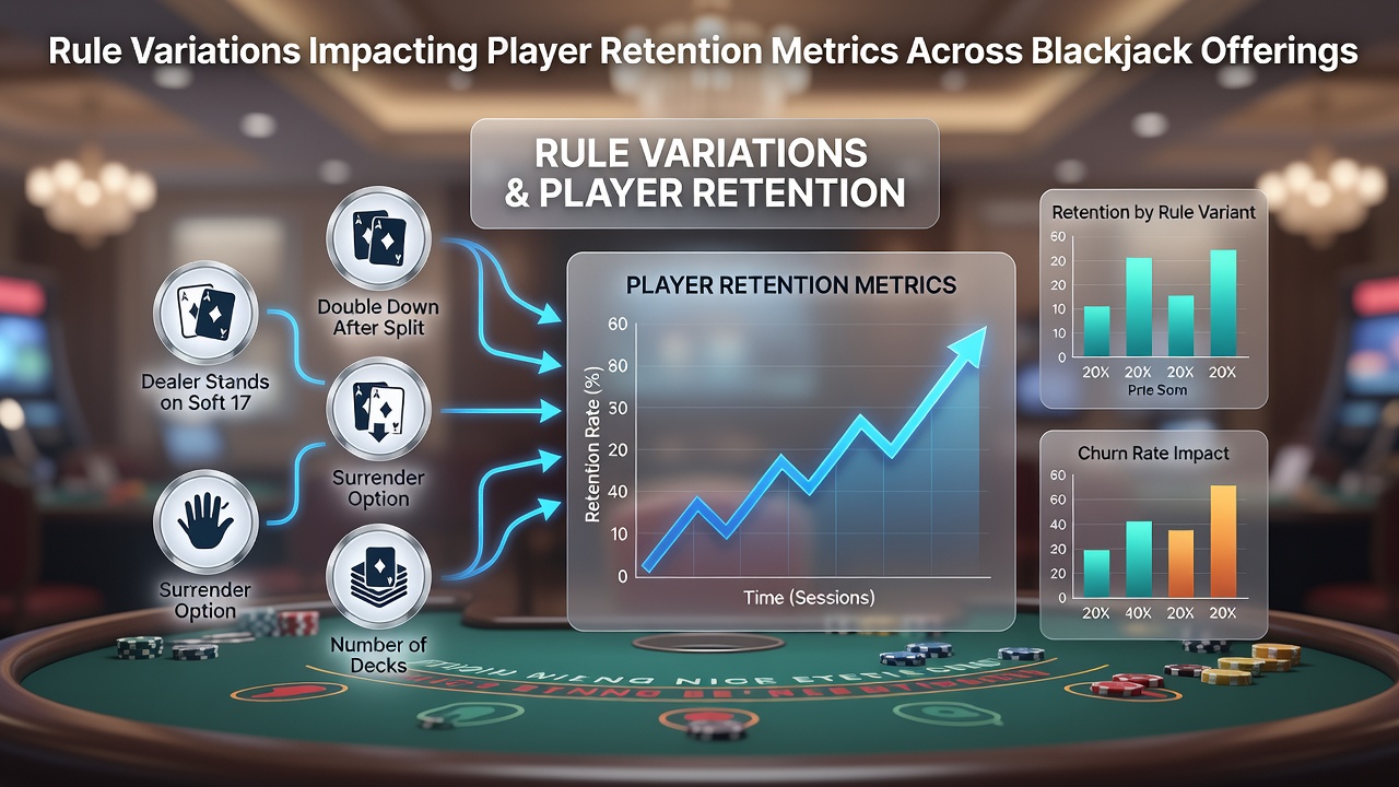 Blackjack-Tisch mit verschiedenen Regeloptionen und Spielerinteraktionen