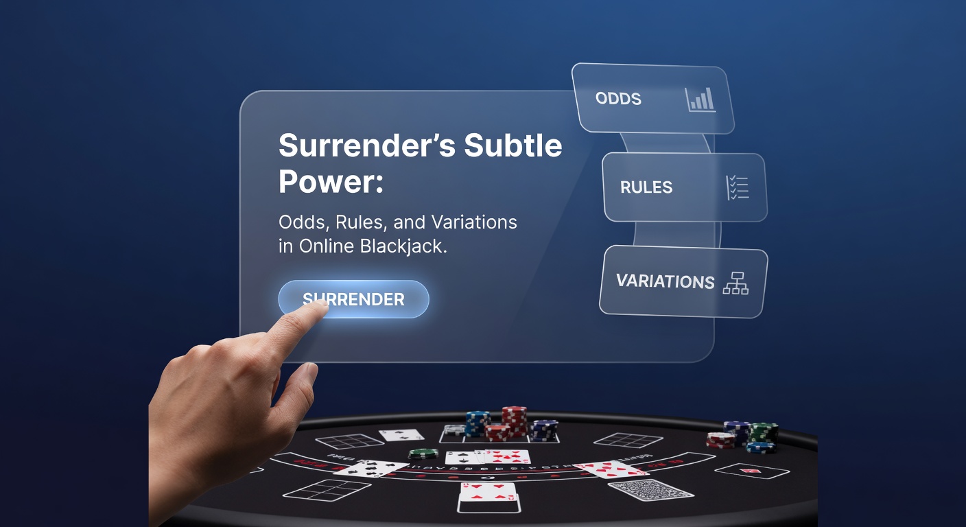 Ein Blackjack-Tisch mit hervorgehobener Surrender-Option, die eine strategische Entscheidung darstellt